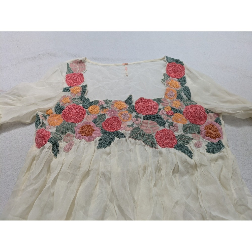 Free People Madeline Tunic Small White Embroidered Floral Bell Sleeve Fairy - Picture 5 of 10